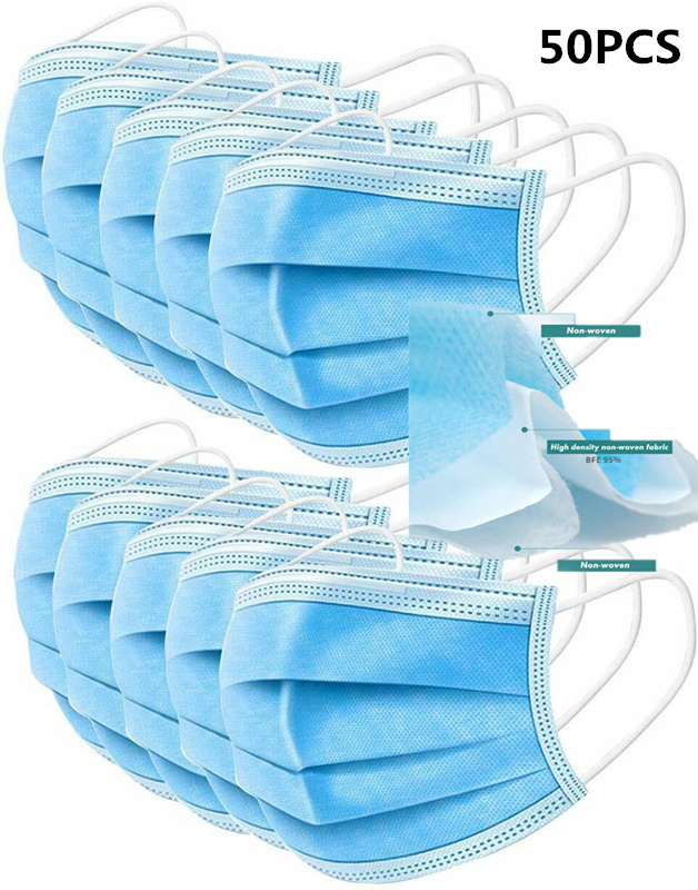 0PCS 3 Layer Disposable Medical Face Masks With Earloop Blocking Dust Air Flu
