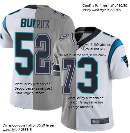 Custom Half Cowboys gray Half Panthers White Split Jersey Custom Half Cowboys gray Half Panthers White Split Jersey