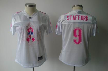 2011 Breast Cancer Awareness Women Fashion Detroit Lions Matthew Stafford 9 white Jersey