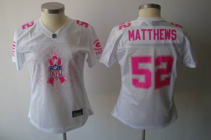 2011 Breast Cancer Awareness Women Fashion Jersey Green Bay Packers 52 Clav Matthews white