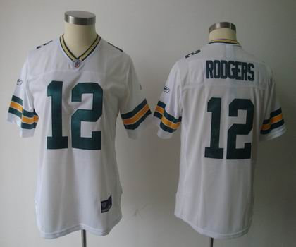 2011 Women team Jersey Green Bay Packers 12 Aaron Rodgers white jerseys