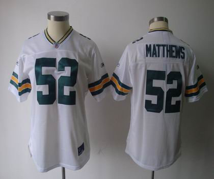 2011 Women team Jersey Green Bay Packers 52 Clav Matthews white jersey