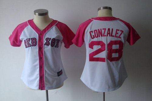 2012 Women's Boston Red Sox 28 Adrian Gonzalez Pitch Pink Splash Fashion Jersey by Majestic Athletic