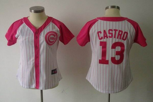 2012 Women Pink Splash Fashion Jersey by Majestic Chicago Cubs 13 CASTRO CASTRO white Jersey