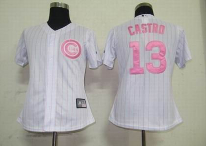Women Jerseys Chicago Cubs 13 Castro White Pink strip Women Jerseys Chicago Cubs 13 Castro White Pink strip