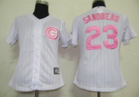 Women Jerseys Chicago Cubs 23 Sandberg White(Pink Women Jerseys Chicago Cubs 23 Sandberg White(Pink