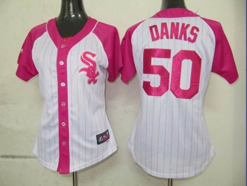 Chicago White Sox 50 Danks Womens Pink Splash Fashion Jersey