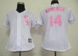 MLB Chicago White Sox 14# Paul Konerko White Women Jerseys Pink strip
