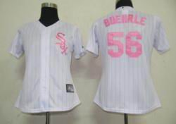 MLB Chicago White Sox 56# Buehrle White Women Jerseys Pink strip
