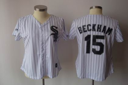 women Chicago White Sox 15 Gordon Beckham white black strip Jerseys