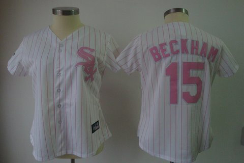 women Chicago White Sox 15 Gordon Beckham white red strip Jerseys