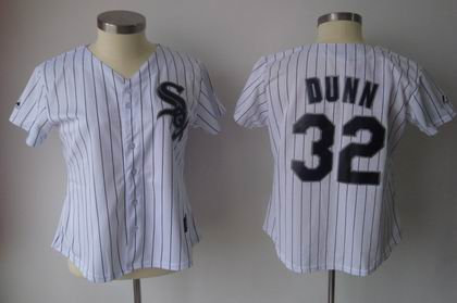 Women Chicago White Sox 32 Adam Dunn WHITE BLACK STRIP jerseys