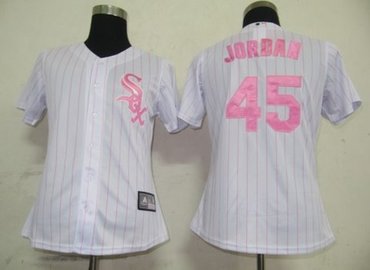 Women Jerseys Chicago White Sox 45 Jordan White(Pink strip)