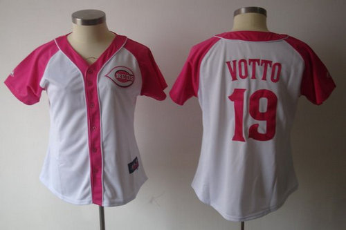 2012 Women's Cincinnati Reds 19 votto Pink Splash Fashion Jersey by Majestic Athletic