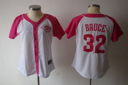 2012 Women's Cincinnati Reds 32 Jay Bruce Pink Splash Fashion Jersey by Majestic Athletic
