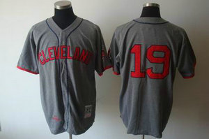 Cleveland Indians 19 Bob Feller Home Jersey MitchellandNess GREY