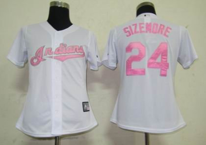 Women Cleveland Indians 24 Sizemore White Jerseys