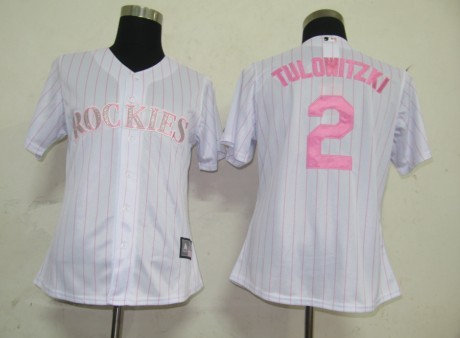 MLB Women Jerseys Colorado Rockies 2 Tulowitzki White(Pink strip)
