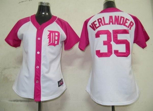 Detroit Tigers 35 Verlander Womens Pink Splash Fashion Jersey