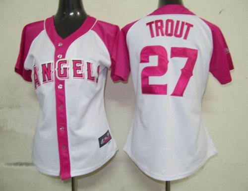 Los Angeles Angels 27 Trout Womens Pink Splash Fashion Jersey