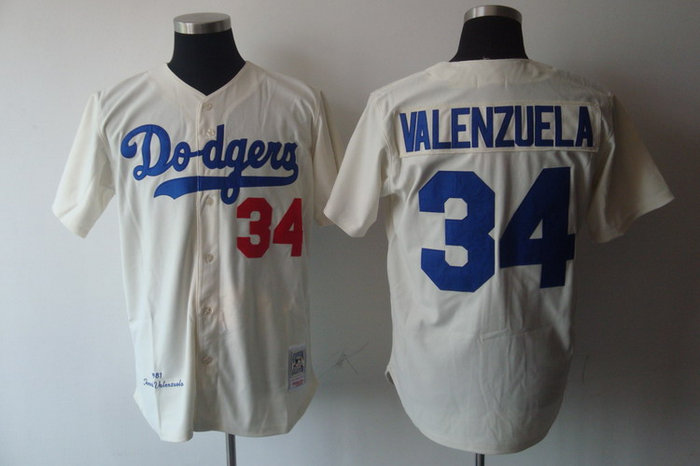 mlb los angeles dodgers #34 valenzuela m&n cream mlb los angeles dodgers #34 valenzuela m&n cream