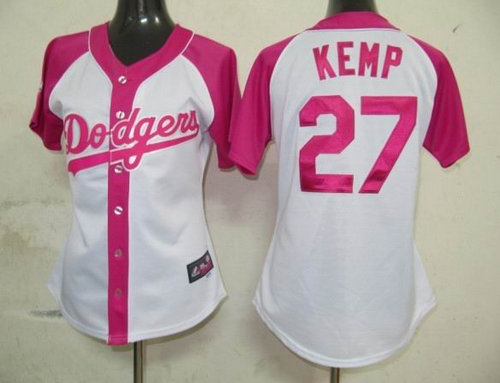 Los Angeles Dodgers 27 Kemp Womens Pink Splash Fashion Jersey