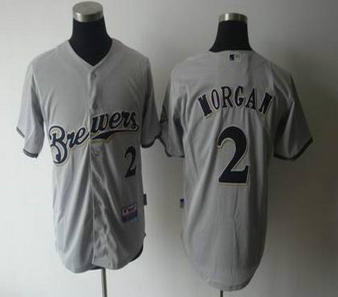 Milwaukee Brewers 2 MORGAN grey cool base jerseys