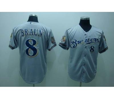 mlb milwaukee brewers #8 braun 40th patch grey