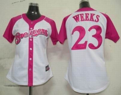 2012 Women Pink Splash Fashion Jersey by Majestic Milwaukee Brewers 23 Rickie Weeks white Jersey