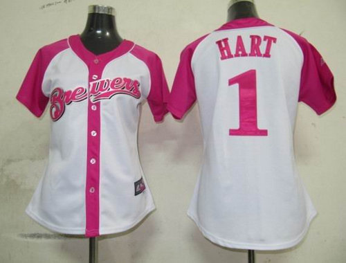 Milwaukee Brewers 1 Hart Fielder Womens Pink Splash Fashion Jersey