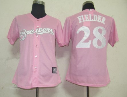 MLB Women Jerseys Milwaukee Brewers 28 Prince Fielder Pink