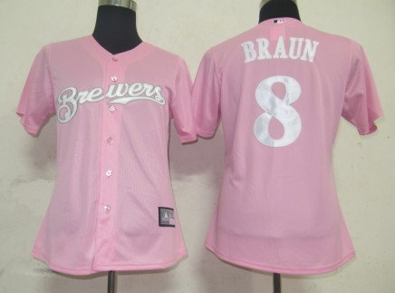 MLB Women Jerseys Milwaukee Brewers 8 Ryan Braun Pink