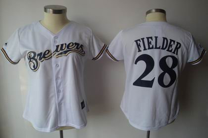 Women Milwaukee Brewers 28 P.Fielder WHITE jersey