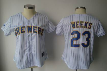 Women Milwaukee Brewers Jerseys 23 Rickie Weeks WHITE STRIP JERSEY