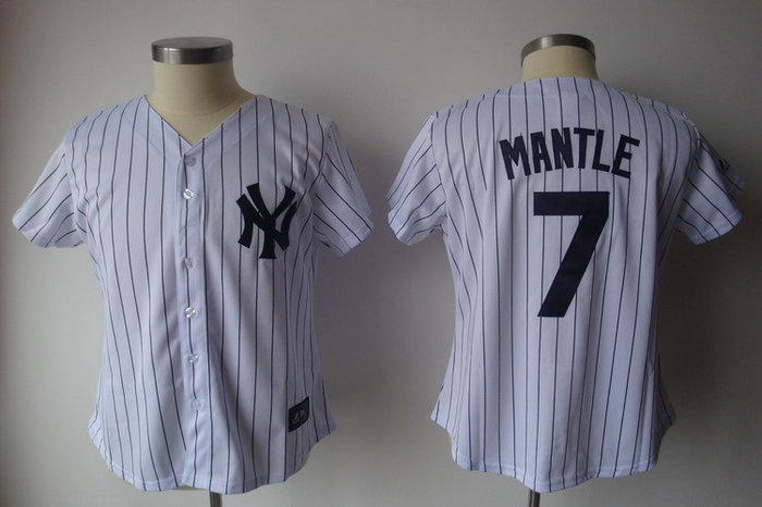 2011 Womennull Jersey by Majestic Athletic yankees 7# mantle white