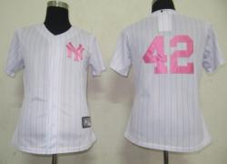 MLB New York Yankees 42# Mariano Rivera white Women Jerseys Pink strip