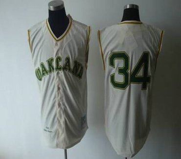 Oakland Atheltics 34 Rollie Fingers cream 1968 Mitchell Ness Jerseys Oakland Atheltics 34 Rollie Fingers cream 1968 Mitchell Ness Jerseys
