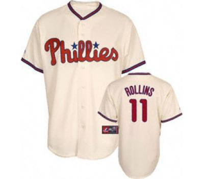 Youth Philadelphia Phillies #11 Rollins 2009 world series patchs Cream