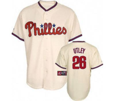 Youth Philadelphia Phillies #26 Utley 2009 world series patchs Cream