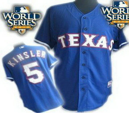 Texas Rangers 5 Ian Kinsler 2010 World Series Patch jerseys blue Texas Rangers 5 Ian Kinsler 2010 World Series Patch jerseys blue