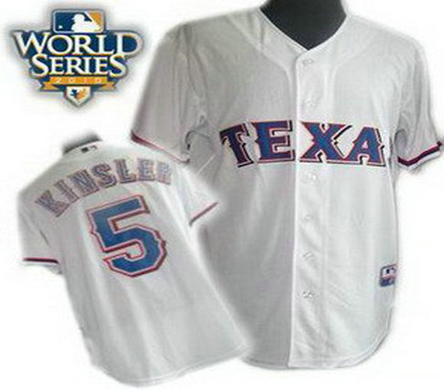 Texas Rangers 5 Ian Kinsler 2010 World Series Patch jerseys white Texas Rangers 5 Ian Kinsler 2010 World Series Patch jerseys white
