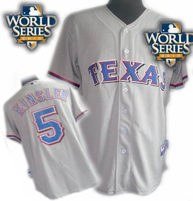 Kids 2010 World Series Patch Texas Rangers #5 Ian Kinsler gray