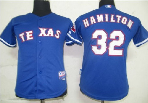 MLB Texans Rangers #32 Hamilton Blue Kids Jerseys