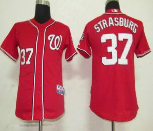 Youth Washington Nationals 37 Strasburg Red jersey