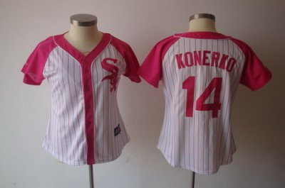 MLB 2012 Women Pink Splash Fashion White Sox 14# konerko white Jerseys