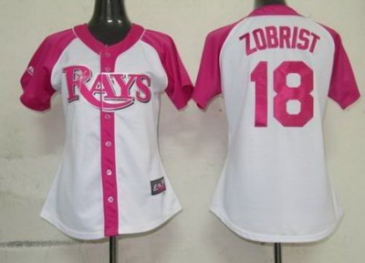 2012 Women Pink Splash Fashion Jersey Tampa Bay Rays #18 Ben Zobrist white Jersey