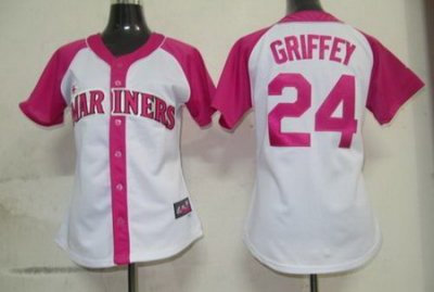 2012 Women Pink Splash Fashion Jersey Mariners #24 Ken Griffey Jr. white jerseys