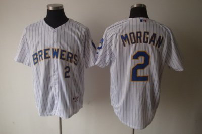 Milwaukee Brewers 2# Nyjer Morgan mlb white jerseys(black stripe) Milwaukee Brewers 2# Nyjer Morgan mlb white jerseys(black stripe)
