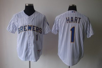 MLB Milwaukee Brewers #1 Corey Hart Alternate White Baseball Cool base Jersey(Blue stripe)