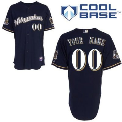 Customized Milwaukee Brewers Jersey Blue 2010 Road Cool Base Baseball Jersey
